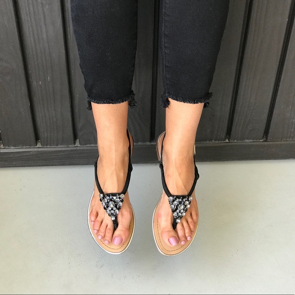 NIB Black Rhinestone Embellished Slingback Sandal - Picture 4 of 4